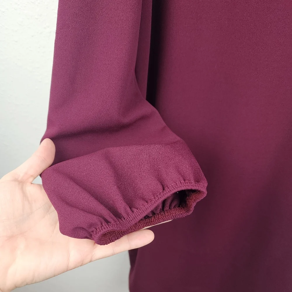 PinkBlush Women Size XL Ruffle Cold-Shoulder Shift Dress Long Sleeve Burgundy